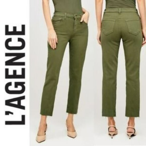 L'Agence Sada Cropped Ankle High Rise Jean Basil Raw Hem Comfort Stretch -NWOT - Picture 1 of 10